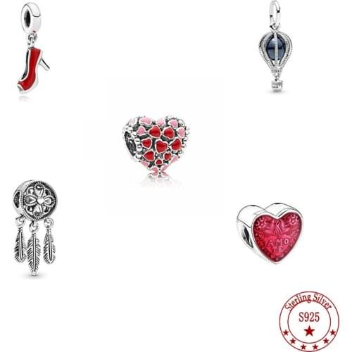 S925 Sterling Silver Red Loose Beads Snake Bone Chain Dream Pandora Lady Jewelry Bead Gift