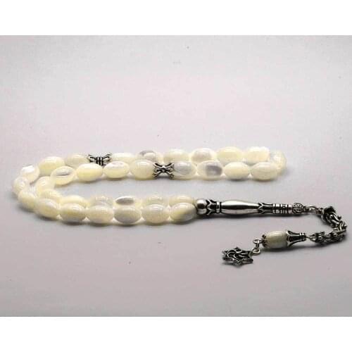 Silver Tassels Barley Cut Mother Of Pearl Stone Rosary