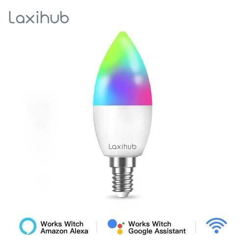 Laxihub Smart Light Bulb Tuya Wifi Bulb RGB 12W 15W Color Changing LED Light E14 C37 110V 220V APP Compatible Alexa Google Home