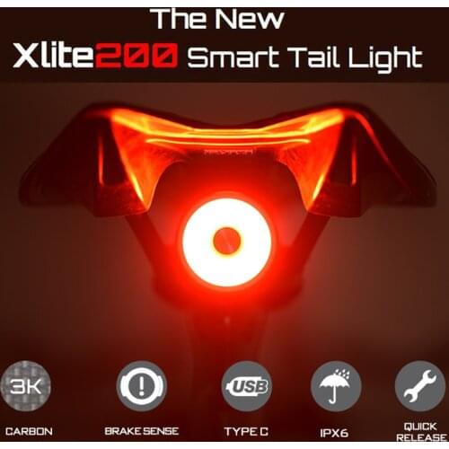 Enfitnix Smart Bicycle Light USB Rechargeable Bike Tail Light Rear Lantern Xlite200 Carbon Fiber Led MTB Taillight Cycling Lamp