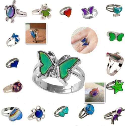 Vintage Butterfly Adjustable Size Mood Rings for Women Temperature Control Color Animal Rings Thermostatic Color Changing Ring