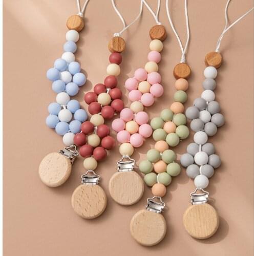 Handmade Baby Pacifier Clips Chain Food Grade Silicone Beads BPA Free Infant Dummy Clip Holder Soother Chain Clips for Newborn