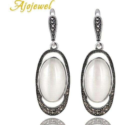 Ajojewel Egg Shaped Stone Green/White Opal Earrings For Women Vintage Jewelry For Wedding Party Gifts
