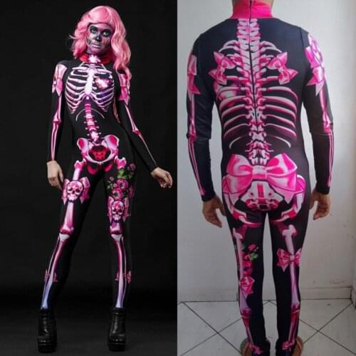 Woman Sexy Halloween Jumpsuit Skeleton Print Scary Cosplay Costume Full Sleevem Kid Girl Skill Horror Bodysuit Romper For Female