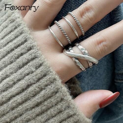 Foxanry Wholesale 925 Sterling Silver Finger Rings for Women Creative Simple Cross Twining anillos Party Jewelry Adjustable