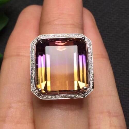 Fine Jewelry Real 18K Gold 100% Natural Ametrine Gemstone Female Wedding Rings for women Fine Ring