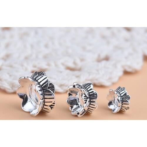 10pcs925 Sterling silver silver silver DIY material accessorie Lotus beads, crystal flower receptacle handmade string beads brac