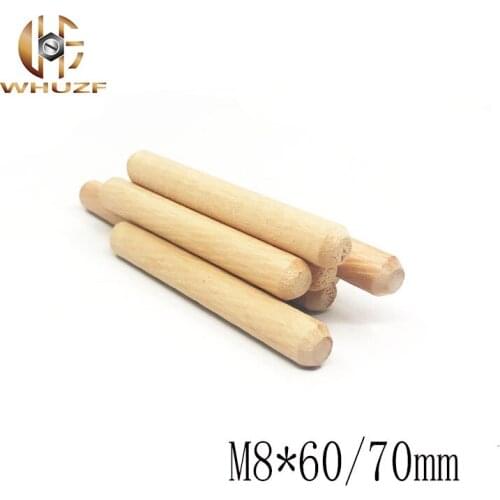 100Pcs M8*60 M8*70 Twill Hardwood Round Wood Wooden Dowel Pins Cabinet Drawer Fluted Craft Rods Furniture Fitting Diameter