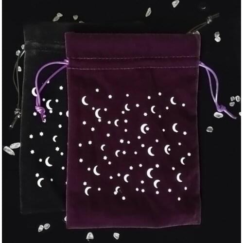 13x18CM Thick Velvet Tarot Storage Bag Star Moon Pattern Protective Card Board Game Embroidery Drawstring Bag Cards Bag