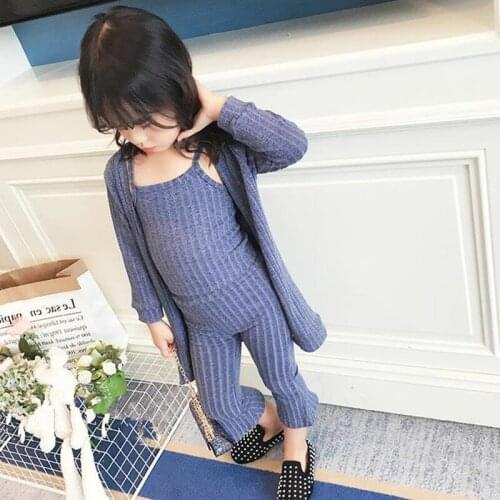 2021 Spring New Arrival Kids Clothes Set For 2-7Yrs Girls 3PC Suit Outfit Knitting Cardigan Jacket+Sling Vest+Skinny Flare Pant