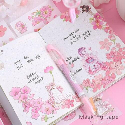 4pcs Pink cherry blossoms Kasuga Yamano Sticker Decoration Diary Scrapbooking Label Sticker Stationaries