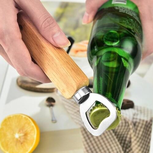 5pcs Wooden Handle Handheld Bartender Bottle Opener Wine Beer Soda Glass Cap Opener Kitchen Bar Tools Creative