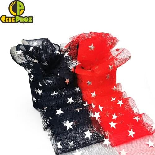 6m Star Tulle Roll Silver Star Printed Mesh Ribbon For DIY Baking Cake Toper Tutu Pom Skirt Wedding Birthday Party Supplies