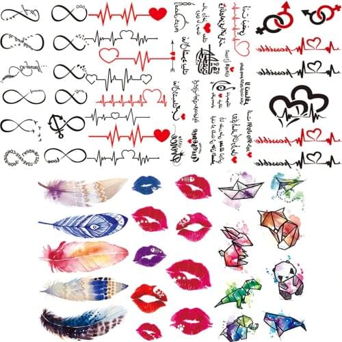 Endless Temprorary Tattoo For kids Women Lips Feather Animal Tattoos Sticker Heart Body Ear Finger Waterproof Fake Tatoos Paper