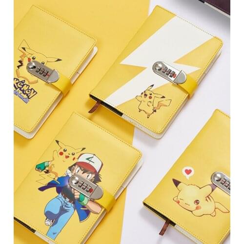 Free Name Custom A5 Notebook Lock Writing Pads Cute Pikachu Lockable Notepad Binder Password Diary for School