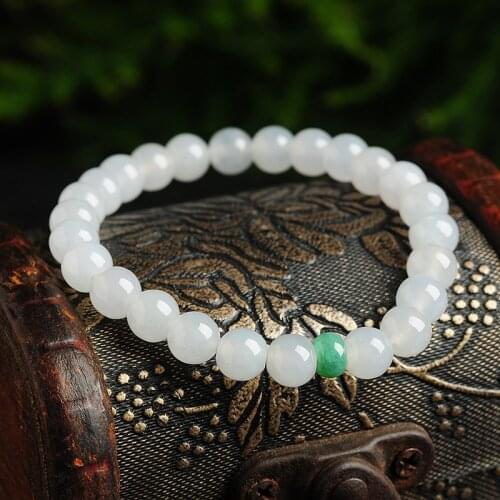 White bottom bead string green jade bead bracelet Burma jade A goods jade bracelet hand String men and women section