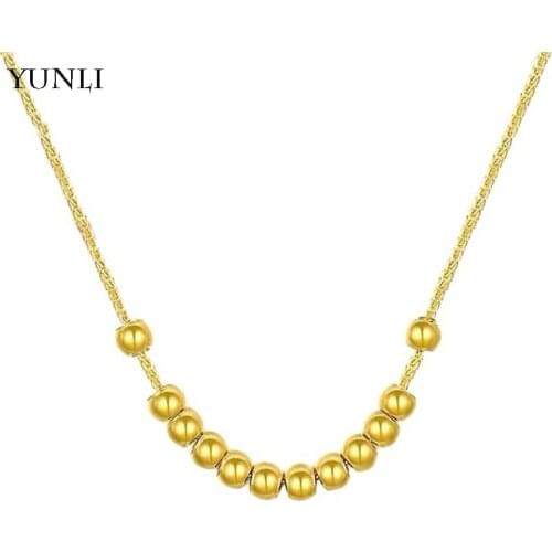 YUNLI Real 18K Gold Necklace Gold Ball Pendant Simple Smile Design Pure AU750 Chopin Chain for Women Fine Jewelry Wedding Gift