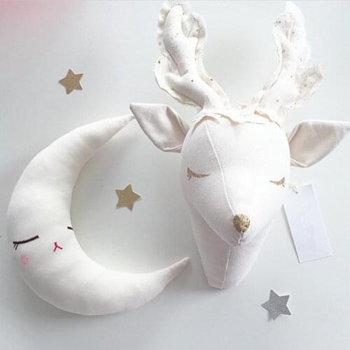 Kids Girl Room Decor Ins Nordic Unicorn Deer Animals Head Wall Hanging Plush Toys Room Decoration Stuffed Animal Birthday Gifts