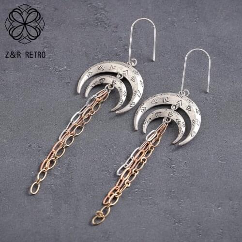 Bohemia Long Hook Earrings Vintage Gold Silver Color Suspension Decorative Jewelry for Women Pendant Pendientes Ethnic oorbellen