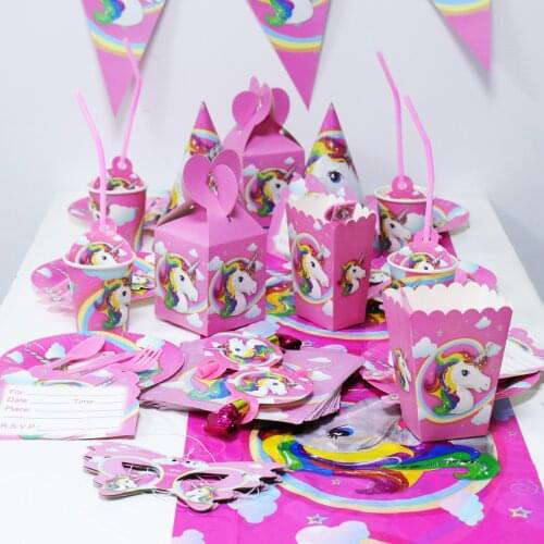 Unicorn Series Childrens Party Supplies Unicorn Candles Invitation Cards Flags Paper Banners Bunting Kids Birthday Party