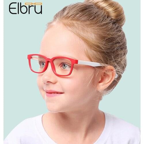 Elbru Children Anti-blue Light Silicone Glasses Frame Baby Fashion Computer Goggles Kids Boys Girls Clear Lens Plain Eyeglasses