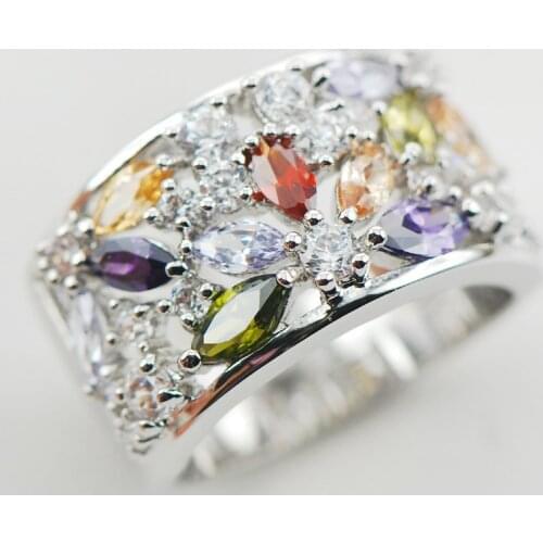 White Crystal Zircon Purple Crystal Zircon Garnet Morganite 925 Silver Ring Size 6 7 8 9 10 11 A31