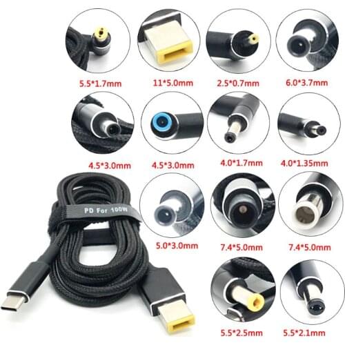 5A PD Fast Charging Cable Type-c to DC Adapter 2.5x0.7/5.5x2.1/5.5x2.5/6.0x3.7/7.4x5.0/4.0x1.35 for Dell/H-P/Leno-vo