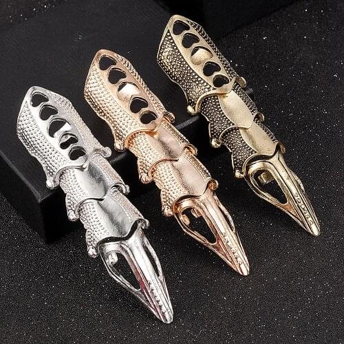 2021 NEW Cool Boys Punk Gothic Rock Scroll Joint Armor Knuckle Metal Full Finger Ring Gold Cospaly DIY Ring Halloween decoration
