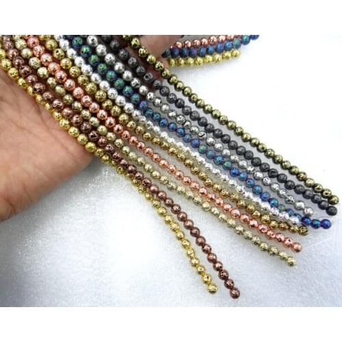 6/8/10/12mm Natural Stone electroplating Lava Round Bead Volcanic Rock Loose for diy Jewelry Making Bracelet Accessories