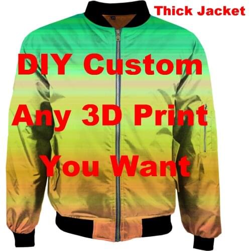 DIY Custom Your 3D Print Bomber Jackets US Size Winter Thick Coat Zipper Flight Jacket Men Unisex Casual Harajuku Women Outwear