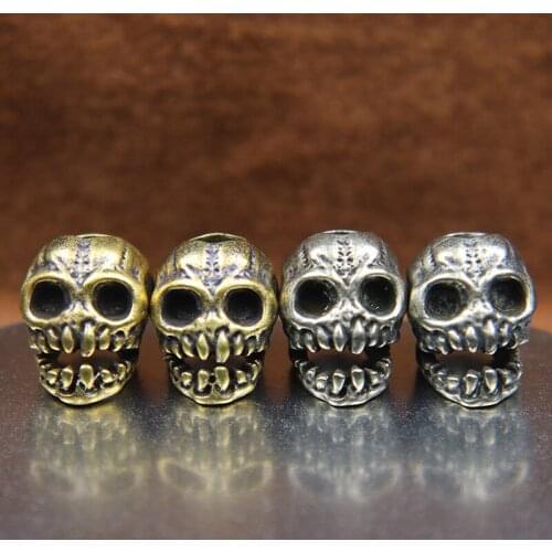 Grin Buck Teeth Skull Head Brass Paracord Beads Handmade Carabiner Lanyard Pendant Outdoor EDC DIY Flashlight Charms Accessories