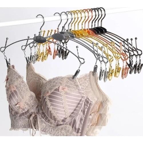 5PCS Metal Gold Hanger for Underwear Bra Clothespin Panties Clip Hangers Non-slip Clothes Drying Rack Wardrobe Storage Organizer
