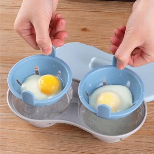 Microwave Double Egg Poacher Maker Poached Eggs Cooker Steamer Kitchen Gadget Dishwasher Heat Resistant Microwave Egg Poacher