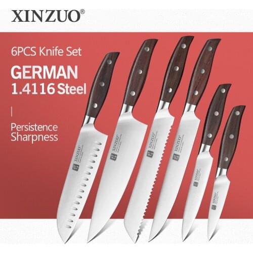 XINZUO Kitchen Tools 6 PCS Kitchen Knife Set Utility Cleaver Chef Bread Fruit Santoku Knives Stainless Steel Kitchen Knife sets