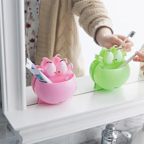 2020 new Wall Sucker Large Eye Frog Plastic Toothbrush Rack Holder Cartoon Home Bathroom Organizer Tools
