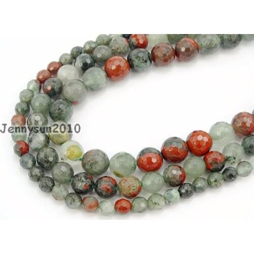 Natural African Blood Stone Gems Stone Faceted Round Beads 15'' 4mm 6mm 8mm 10mm Strand for Jewelry Making Crafts 5 Strands/Pack