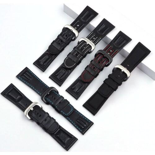 New High Quality Genuine Leather Watchband Black Red Stitching Thread Calfskin Strap for SevenFriday M1/M2/P3 28mm