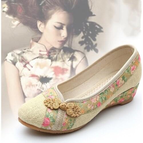 2021 New Women Red Flats Old Beijing Linen Single Shoes Chinese Wedding Bride Embroidery Shoes For Cheongsam Sapato Feminino