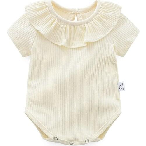 New baby girl clothes Lotus leaf collar Candy colors Unique rib Fabric bodysuit 0-24 Months Y716
