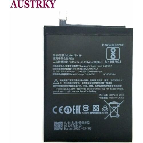 New 3010mAh BN36 Battery Replacement For Xiaomi Mi A2 Mi6X Phone Battery +Tracking Code