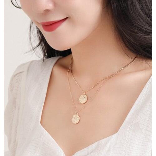 New Fashion ins Retro Portrait Gold Coin Necklace Women Net Red Design Coin Pendant Multi-layer Double-layer Mecklace Jewelry