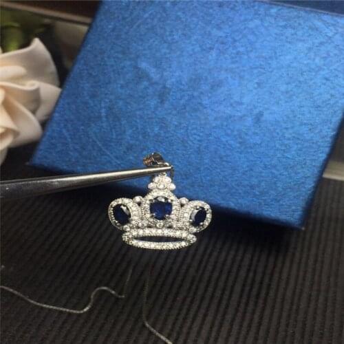 Crown pendant Origin sapphire necklace pendant Free shipping 925 sterling silver Natural blue sapphire Fine jewelry