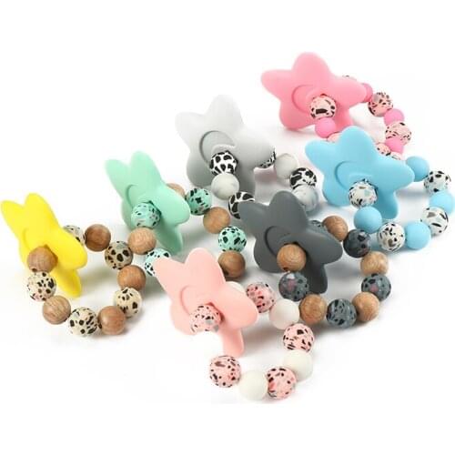 Food Grade Silicone Teether Nursing Rattle Toy Silicone Star Chew Newborn Teething Baby Products 15mm Silicone Teether Bracelet