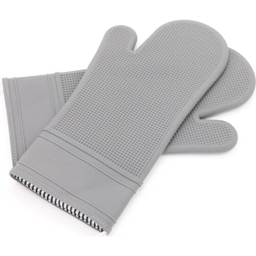 Non-slip Kitchen Heat Resistant Silicone Oven Glove Thick Kitchen Cooking BBQ Grill Oven Mitt Baking Barbecue Glove Gray 35CM