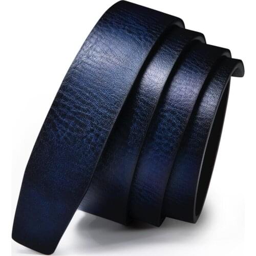 New Blue Color Cowskin Genuine Leather Automatic Buckle Belts for Men Casual Cowboy Belt without buckle Replacement belts