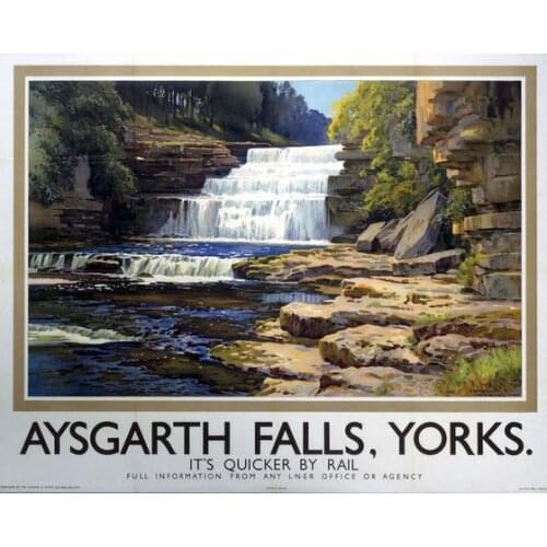 British Railway Travel Aysgarth Falls Yorks Retro Vintage Kraft Poster Decorative DIY Wall Canvas Sticker Home Bar Posters Decor