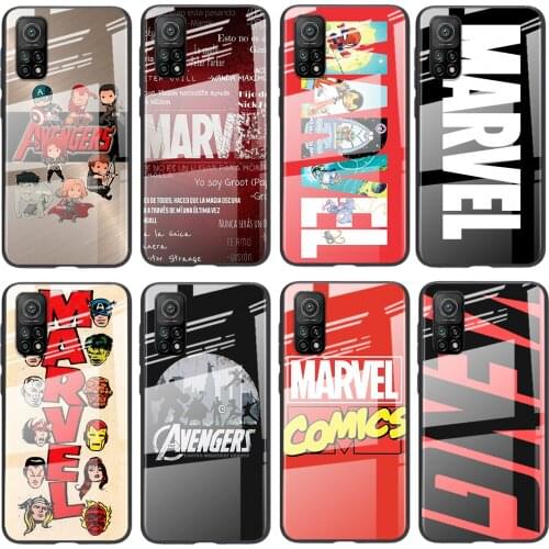 Tempered Glass Luxury Cover Marvel Avengers Logo Superhero For Xiaomi POCO F3 F2 X3 NFC X2 M2 Pro Shockproof Shell Phone Case