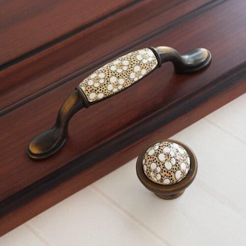 3.75" Ceramic Door Pull Handles Round Cupboard Knob Antique Wardrobe Kitchen Cabinet Handle Drawer Knob Classical style 96mm