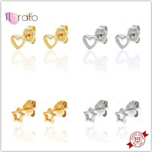 925 Sterling Silver Ear Needle Heart Stud Earrings for Women Minimalist Star Earrings Mini Trendy Ear Nails Girls Jewelry