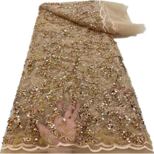 SJ Lace Beaded French Lace Fabric 2021 Embroidery African Sequins Lace Fabrics With Beads Mesh For Wedding r6-73